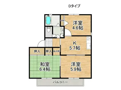 グランソレイユA・B・C棟(3K/1階)の間取り写真