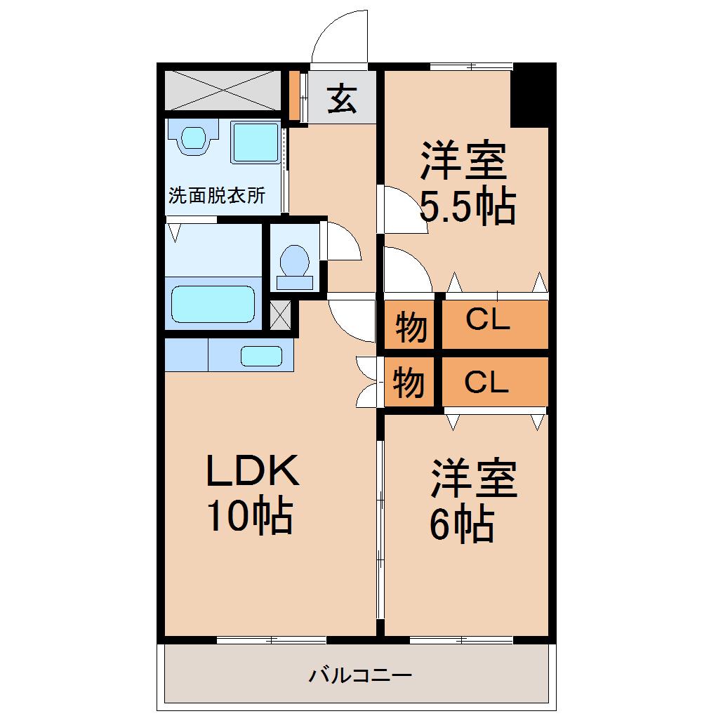 アイーラ渡辺(2LDK/1階)の間取り写真