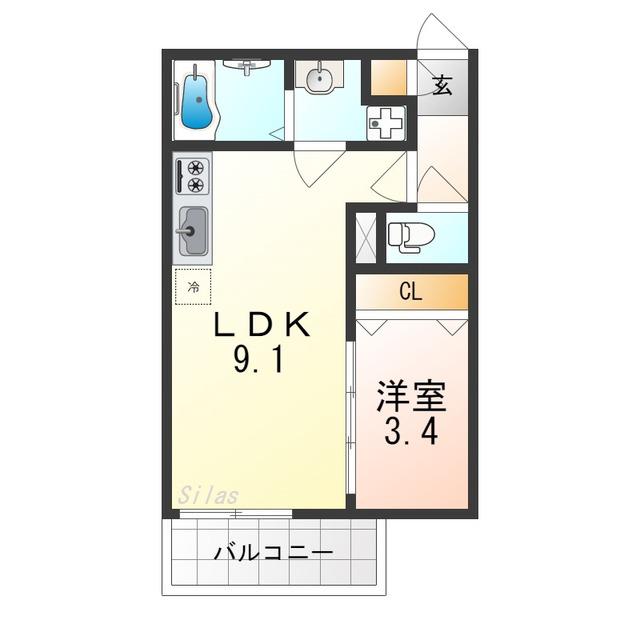 エステイトN湊(1LDK/2階)の間取り写真