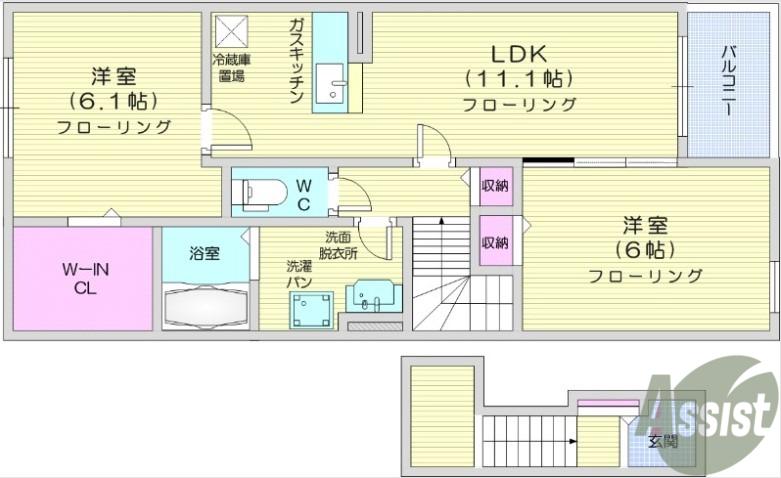 ブレスサイドヒルズ1(2LDK/2階)の間取り写真