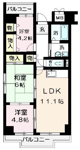 ポルト泉大津(3LDK/4階)の間取り写真