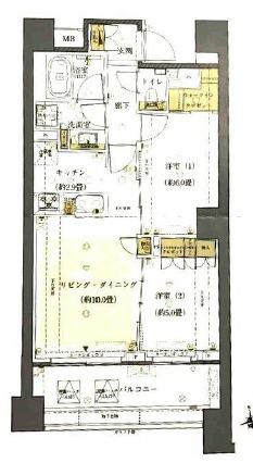 グランリビオ ザ・レジデンス(2SLDK/6階)の間取り写真