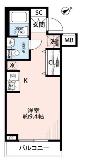 プレール・ドゥーク方南町(ワンルーム/4階)の間取り写真