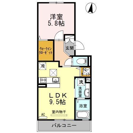 ウィルコート小郡給領町 C・D C棟(1LDK/1階)の間取り写真