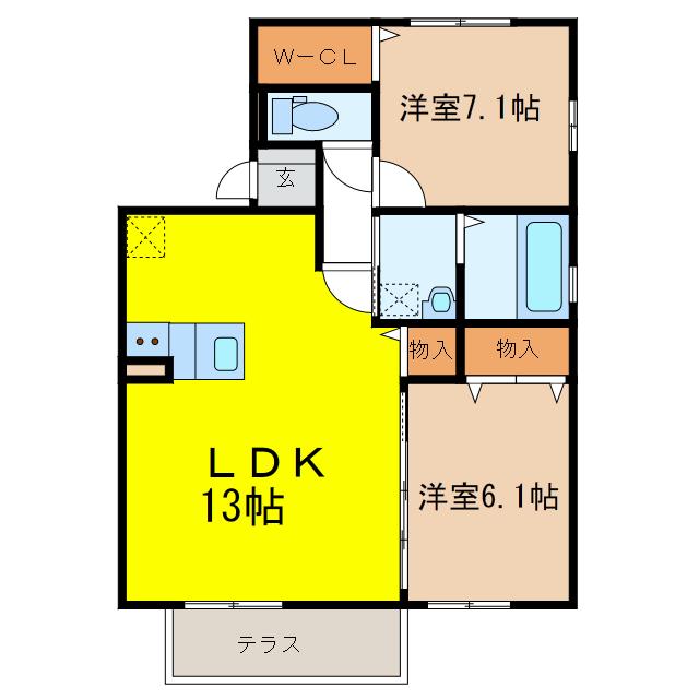 名鉄竹鼻線 竹鼻駅 徒歩18分 2階建 築17年(2LDK/1階)の間取り写真