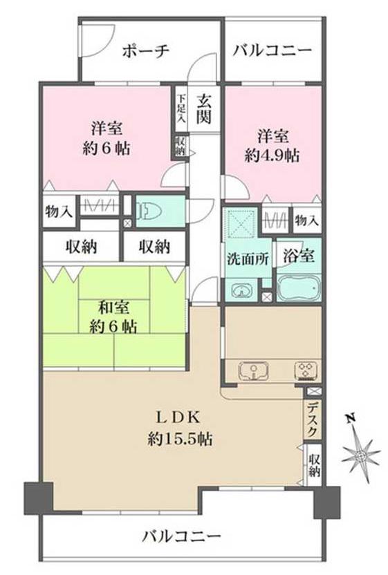 ヴィオヌール新金岡南館(3LDK/5階)の間取り写真