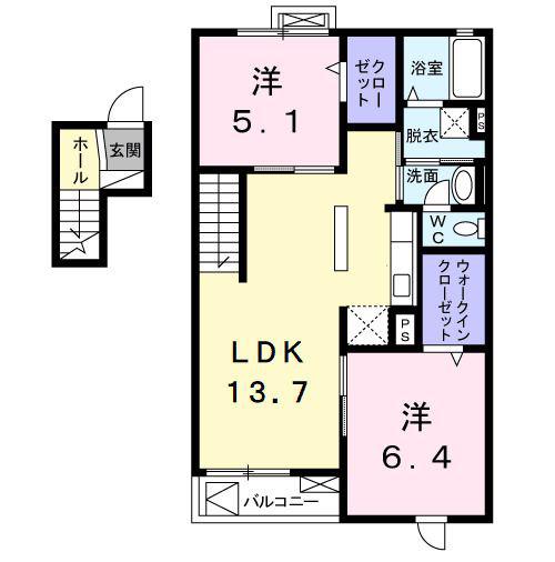 ヴァンベール成田(2LDK/4階)の間取り写真
