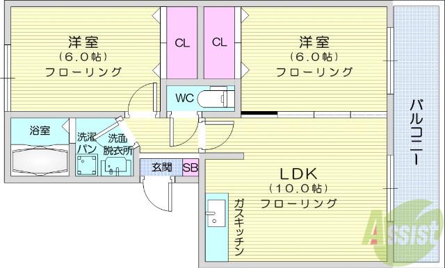 セントレ富沢(2LDK/1階)の間取り写真
