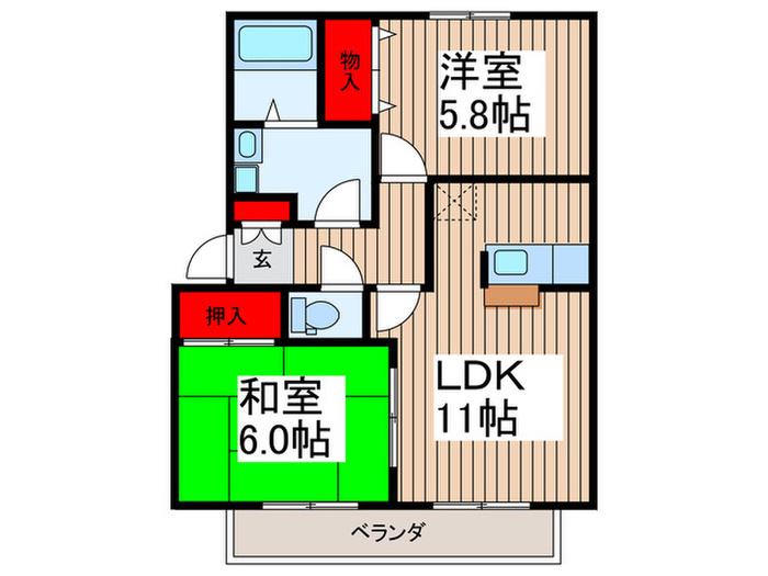 シャンス(2LDK/2階)の間取り写真