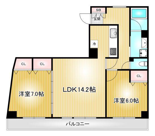 BM TAKAOKA(2LDK/6階)の間取り写真