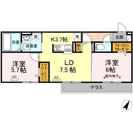 ヒルズライフ B棟(2LDK/1階)の間取り写真