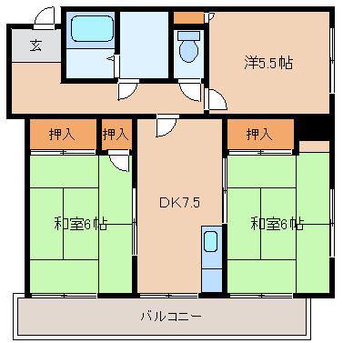山陽グランドハイツ(3DK/7階)の間取り写真