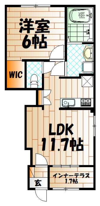 春の町アパート(1LDK/1階)の間取り写真