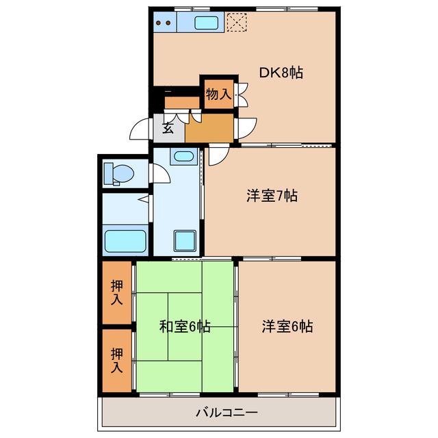ビバリーWAKABAYASHI(3DK/1階)の間取り写真