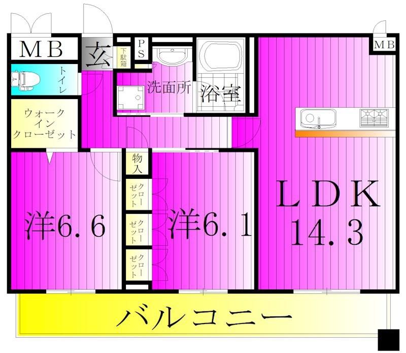インフィニット カンワ(2LDK/1階)の間取り写真