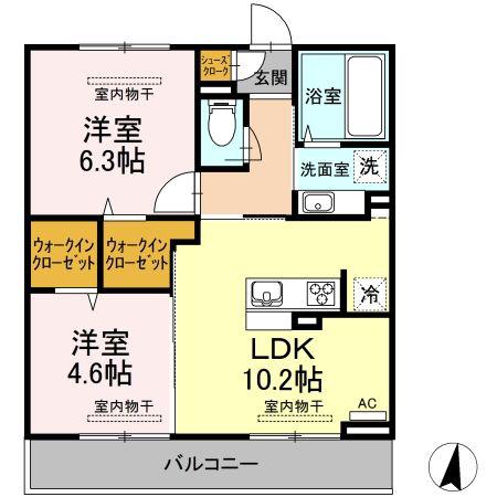 BLESS昭島 A(2LDK/2階)の間取り写真