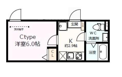 べルテイン関原(1K/1階)の間取り写真