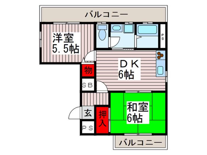 ドエル南浦和(2DK/2階)の間取り写真