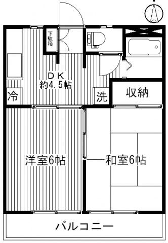 ツインKG(2DK/2階)の間取り写真