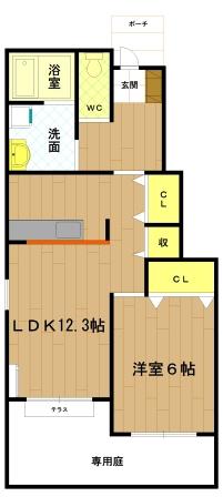 インプレスKMB棟(1LDK/1階)の間取り写真