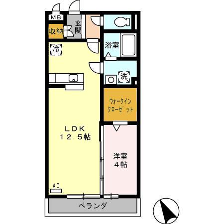 ウエストヴィラ一ジュ 華浦(1LDK/2階)の間取り写真