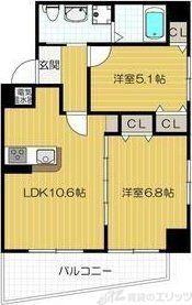 セレブコート木川(2LDK/5階)の間取り写真