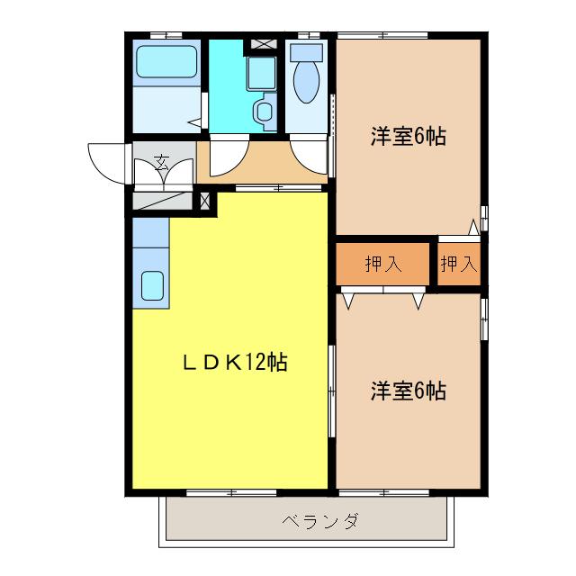 ドエル尾崎(2LDK/2階)の間取り写真