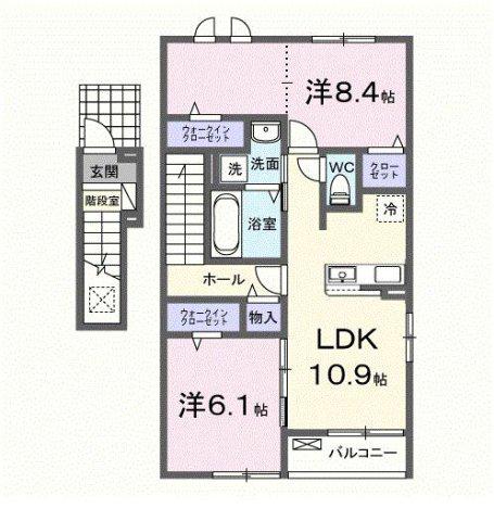 新在家中の町アパート(2LDK/2階)の間取り写真