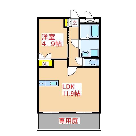 ベルメゾン・ルージュ(1LDK/1階)の間取り写真