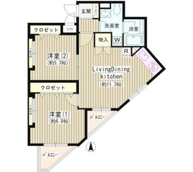 ジーリョ自由が丘(2LDK/4階)の間取り写真