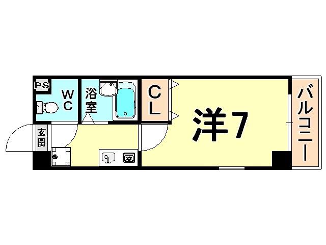 ウイット南塚口(1K/3階)の間取り写真
