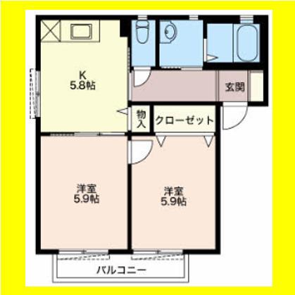 パラダイス(2K/2階)の間取り写真