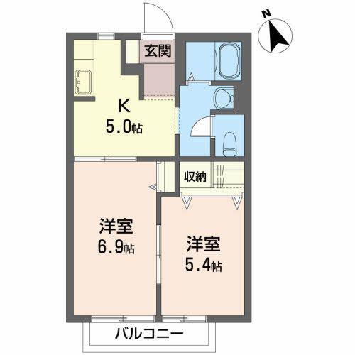 プレッセ山根C(2K/1階)の間取り写真