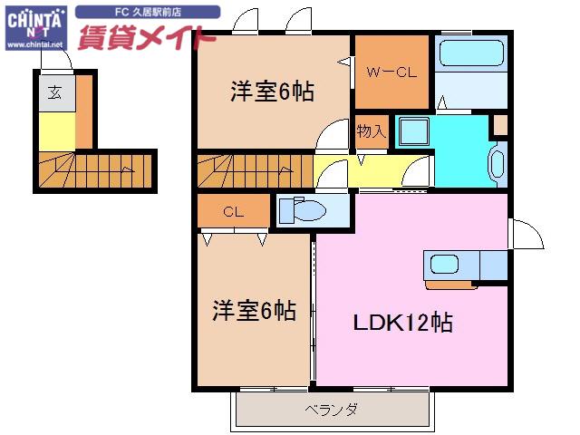 サウス・ルミエール(2LDK/2階)の間取り写真