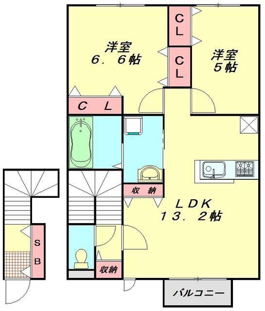 ECOLE(2LDK/2階)の間取り写真