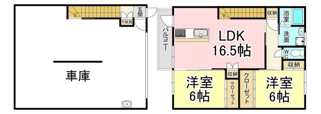 ギャラン中間ガレージ(2LDK/1階)の間取り写真
