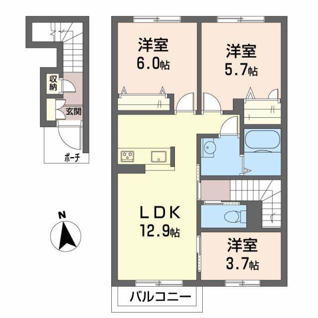 シャーメゾン園部(3LDK/2階)の間取り写真