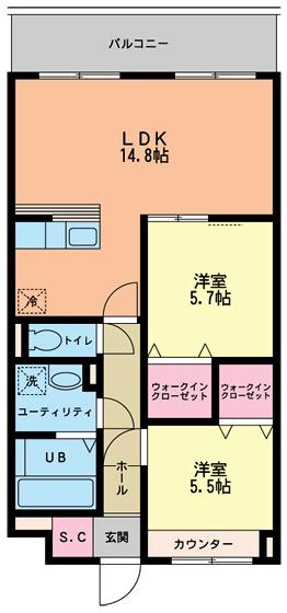 パインツリー(2LDK/4階)の間取り写真