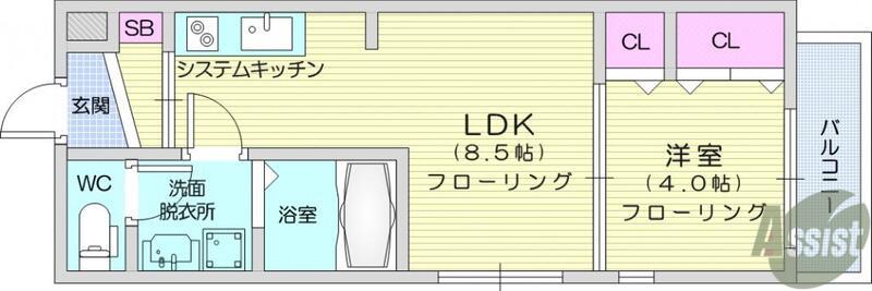 シャトーウイング連坊(1LDK/3階)の間取り写真