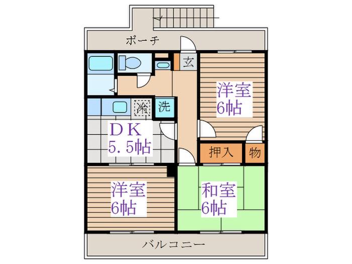 カルティエ・ファミーユ(3DK/2階)の間取り写真