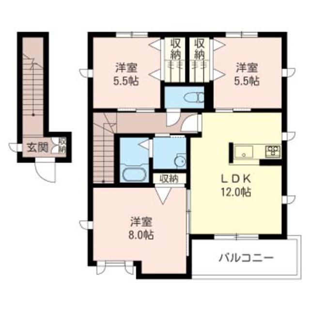 ソレイユD(3LDK/2階)の間取り写真