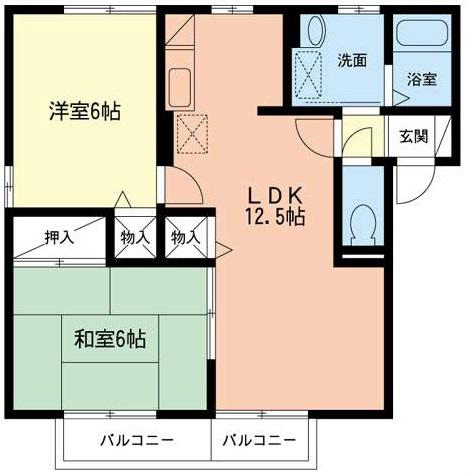 ジュネス(2LDK/2階)の間取り写真
