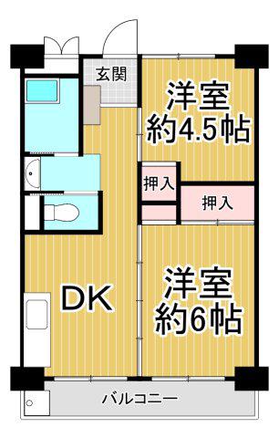 ビレッジハウス南清水タワー1号棟(2DK/7階)の間取り写真