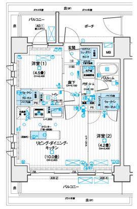 デュオステージ海老名II(2LDK/9階)の間取り写真