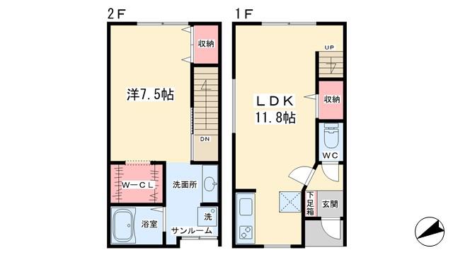 カナルパークサイドRIO D棟(1LDK/1階)の間取り写真