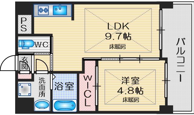 ノルデンハイム江坂III(1LDK/7階)の間取り写真
