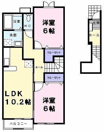 ヴェルタウンD棟(2LDK/2階)の間取り写真