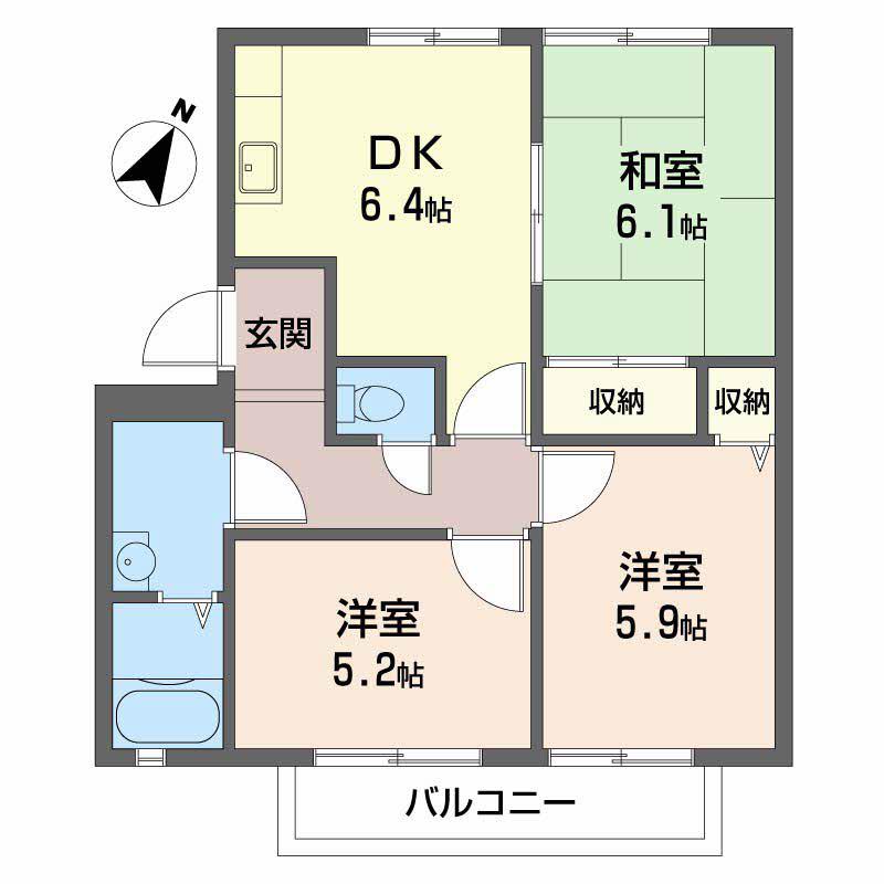 パル今福B棟(3DK/2階)の間取り写真