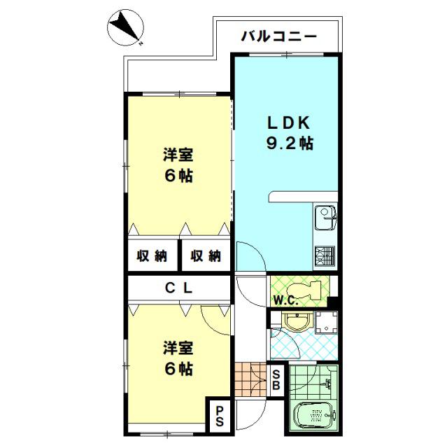 シャンブル・コンフォール(2LDK/3階)の間取り写真