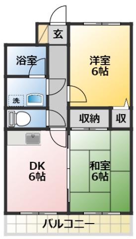 M・ヒューゲル(2DK/1階)の間取り写真